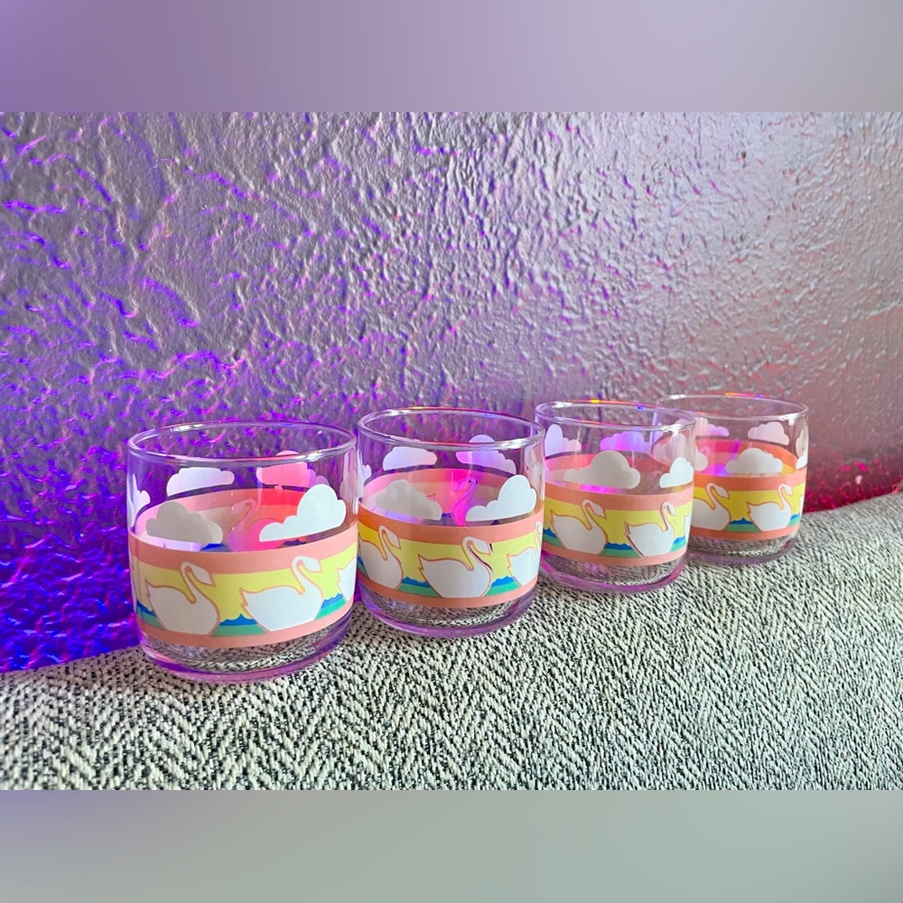 Vintage Anchor Hocking Pastel Swan Rainbow Glasses